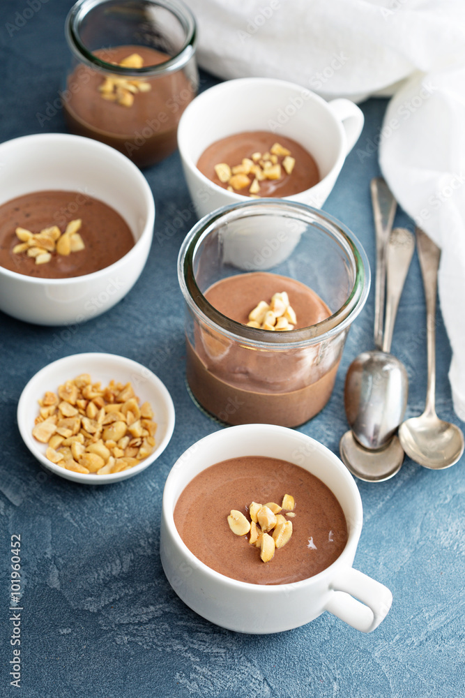 Chocolate yogurt dessert with salted peanuts Chocolate yogurt dessert with salted peanuts