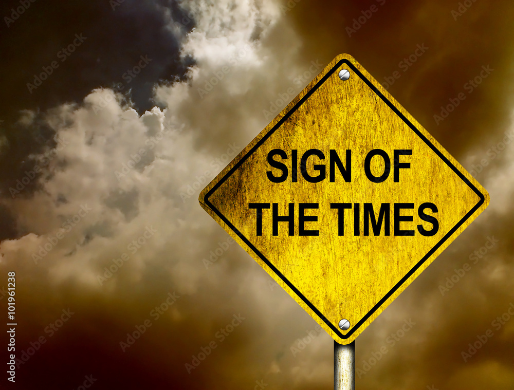Φωτογραφία Sign of the times sign road sign with dark threatening storm clouds in the sky