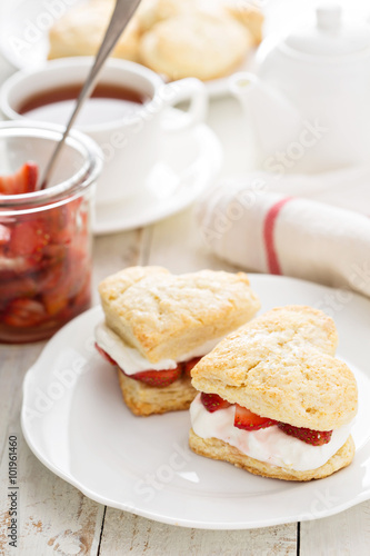 Strawbbery shortcakes with whipped cream photo