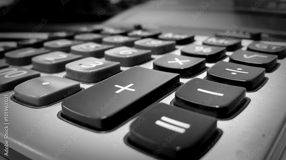Close up of calculator in black and white Close up of calculator in black and white