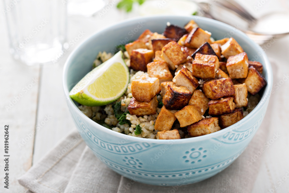 Stir fried tofu in a bowl Stir fried tofu in a bowl