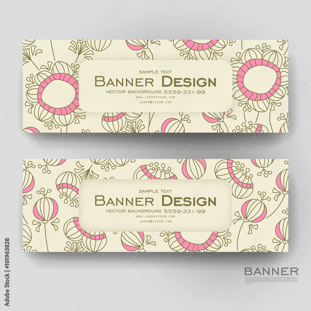 Beautiful banner vector template with floral abstract background