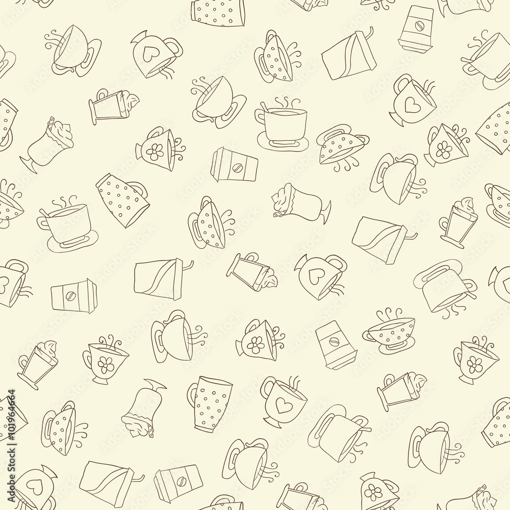 Seamless pattern of hand-drawn coffee icons Seamless pattern of hand-drawn coffee icons