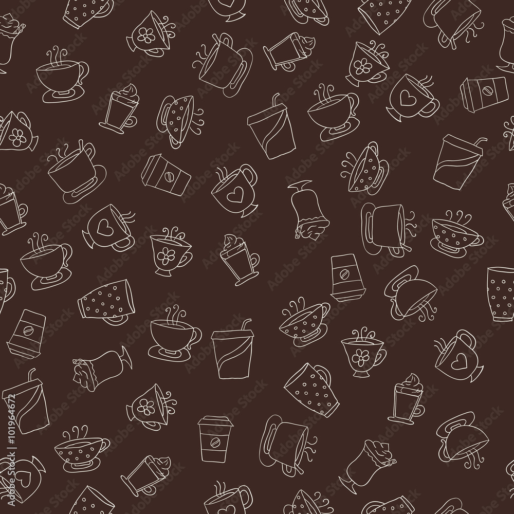 Seamless pattern of hand-drawn coffee icons Seamless pattern of hand-drawn coffee icons