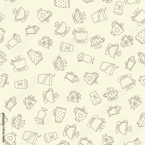 Seamless pattern of hand-drawn coffee icons