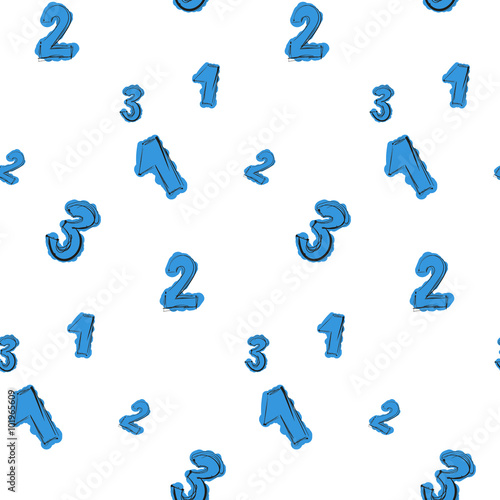 Numbers hand drawn with careless blue color seamless pattern