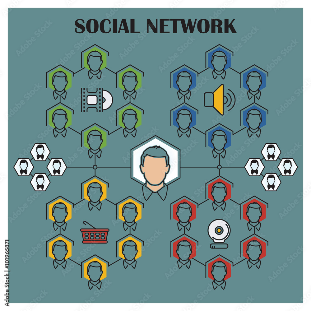 Stock illustration. Flat infographic. Social network Stock illustration. Flat infographic. Social network