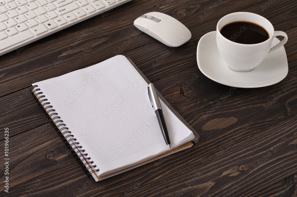 notebook with blank pages and a cup of black coffee notebook with blank pages and a cup of black coffee