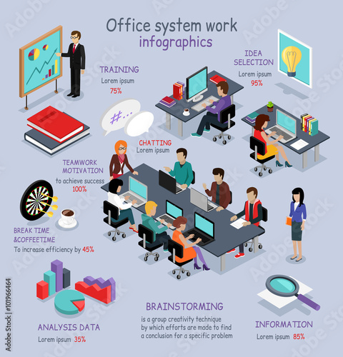 Isometric Office System Work Infographic