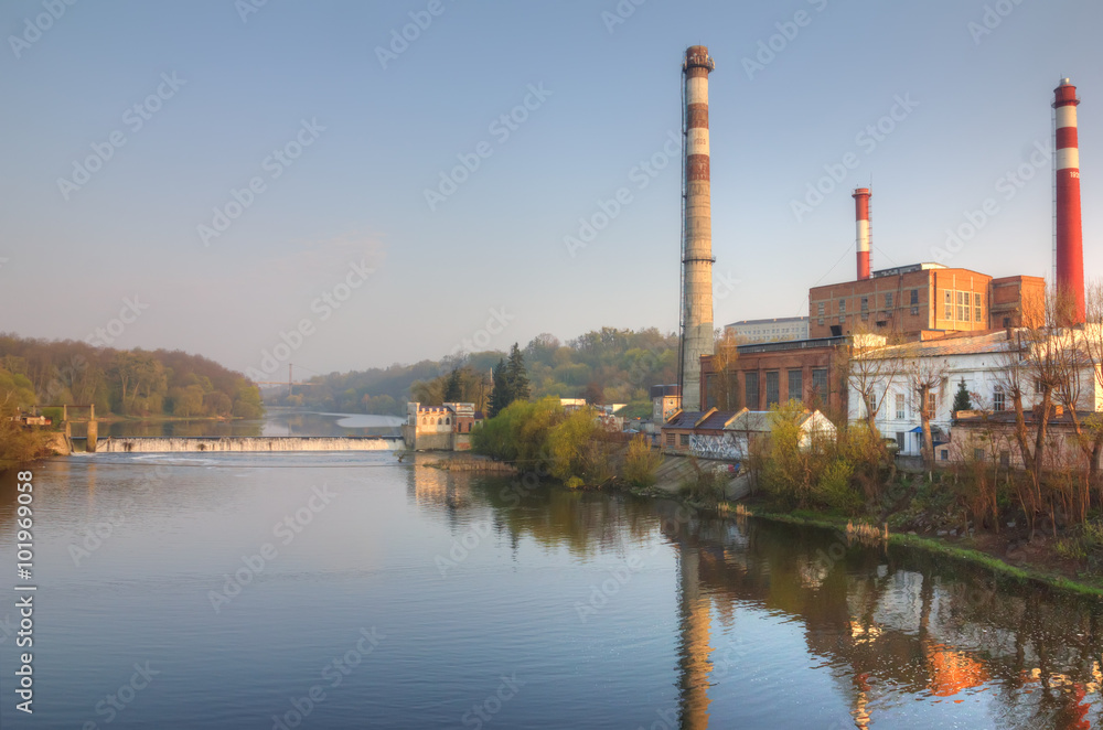 Factory at river dam