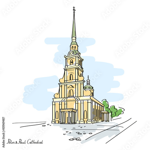 Peter and Paul Cathedral, St. Petersburg, Russia. Vector illustration of Russian landmark photo