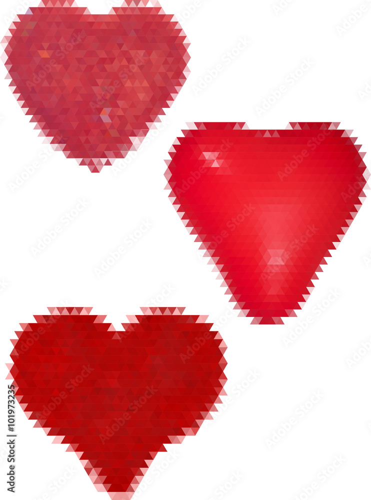 three red hearts from triangles isolated on white three red hearts from triangles isolated on white