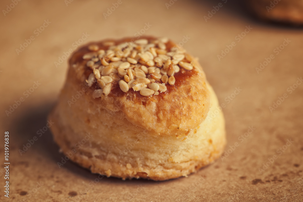 Fresh homemade salty scones with cheese and sesame Fresh homemade salty scones with cheese and sesame