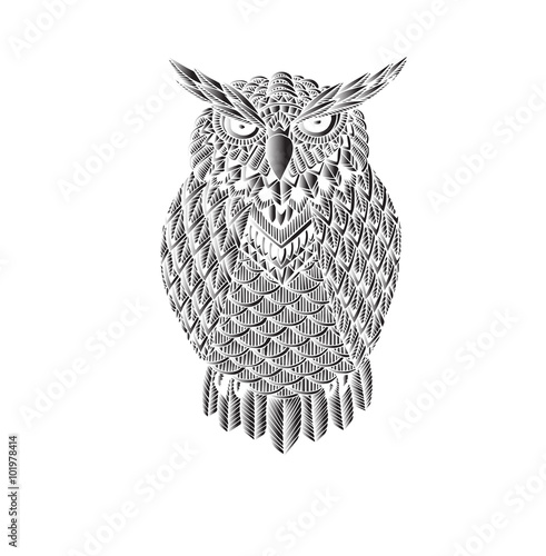 OWL vector handdrawn illustration in zentangle style