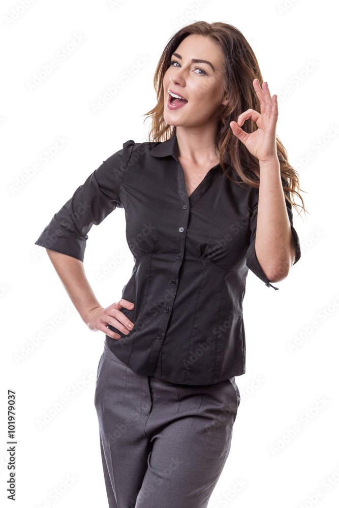 Woman making Ok sign Woman making Ok sign