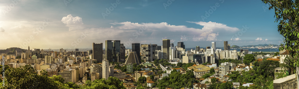 Rio De Janeiro Downtown panorama with light leak , Brazil 