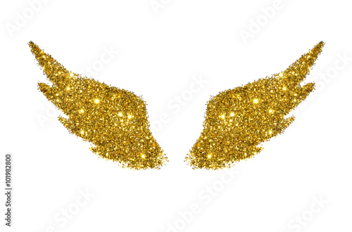 Abstract wings of golden glitter on white background - interesting and beautiful element for your design