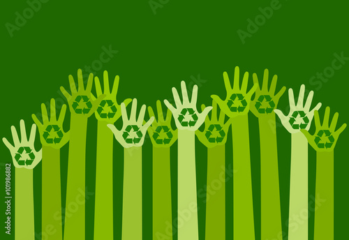 raising hands with a recycle symbol. eco friendly 