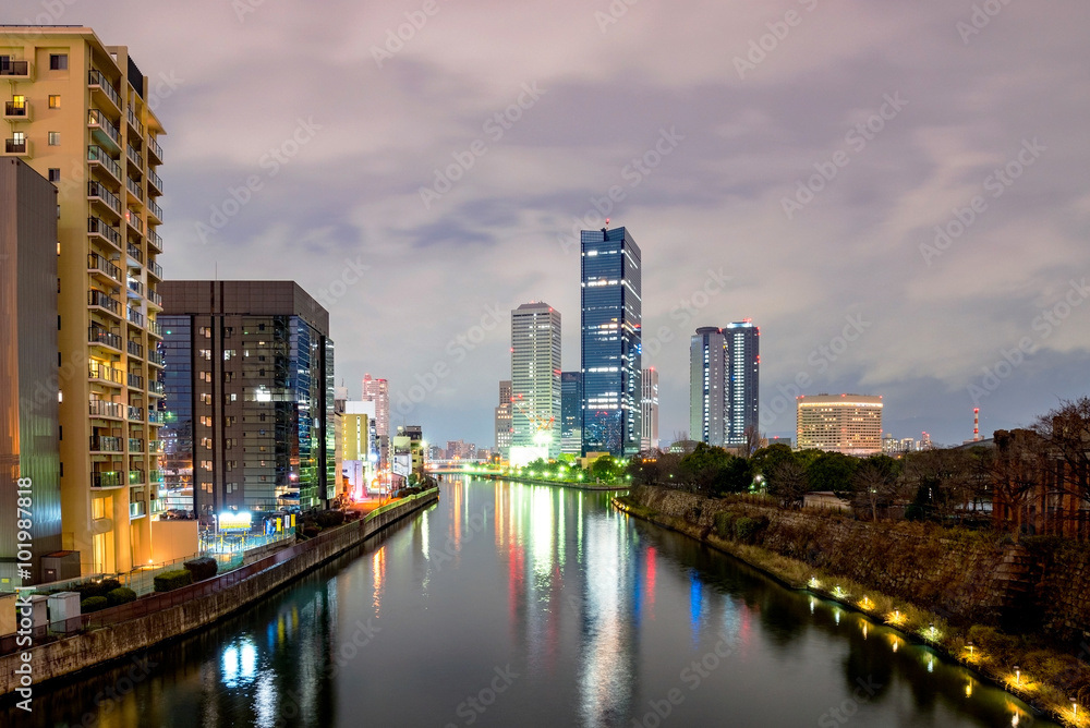 Osaka business park at night