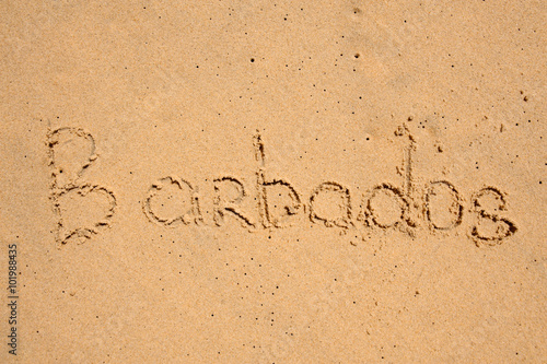  Barbados text in sand on beach