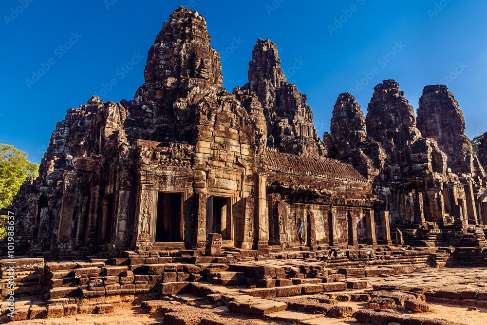 Statue Bayon Temple Angkor Thom, Cambodia. Ancient Khmer archite