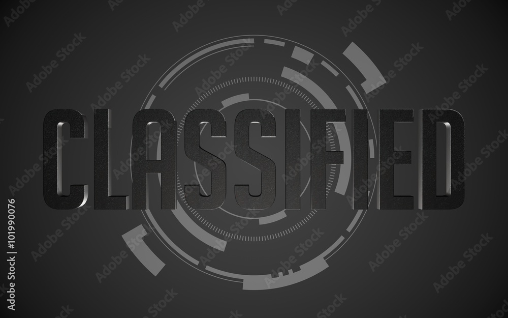 Obraz premium Classified 3D metallic text on futuristic circle background