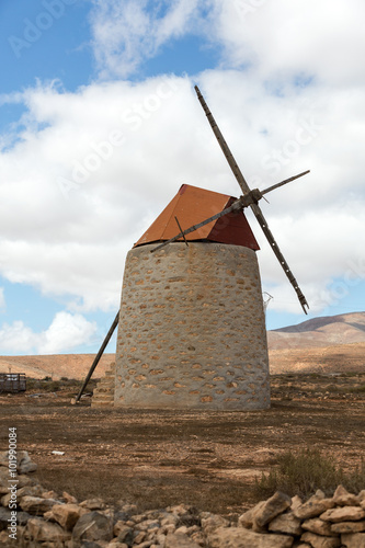  Round stone windmill in Lajares. Fuerteventura, Canary Islands, Spain