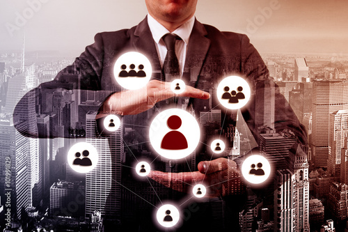 Hand carrying businessman icon network - HR,HRM,MLM, teamwork and leadership concept photo