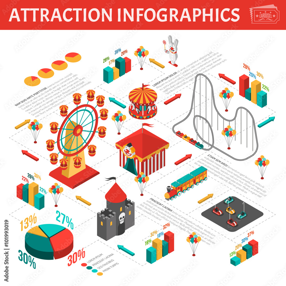 Amusement Park Attractions Infographic Isometric Composition 