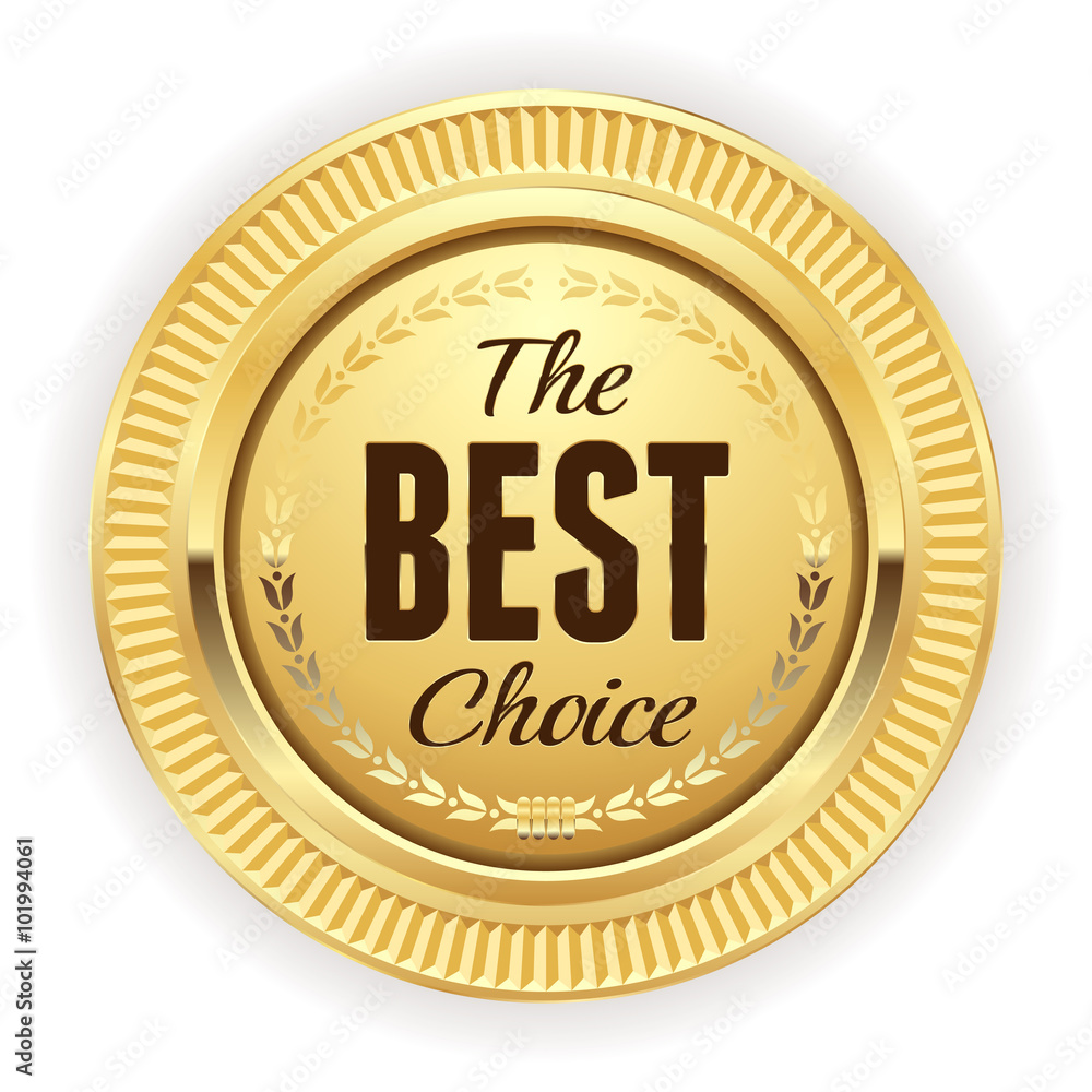 Gold best choice badge on white background