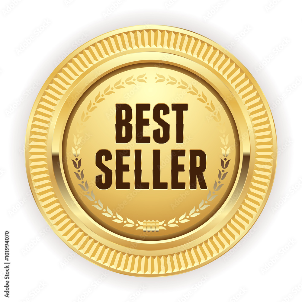 Gold best seller badge on white background