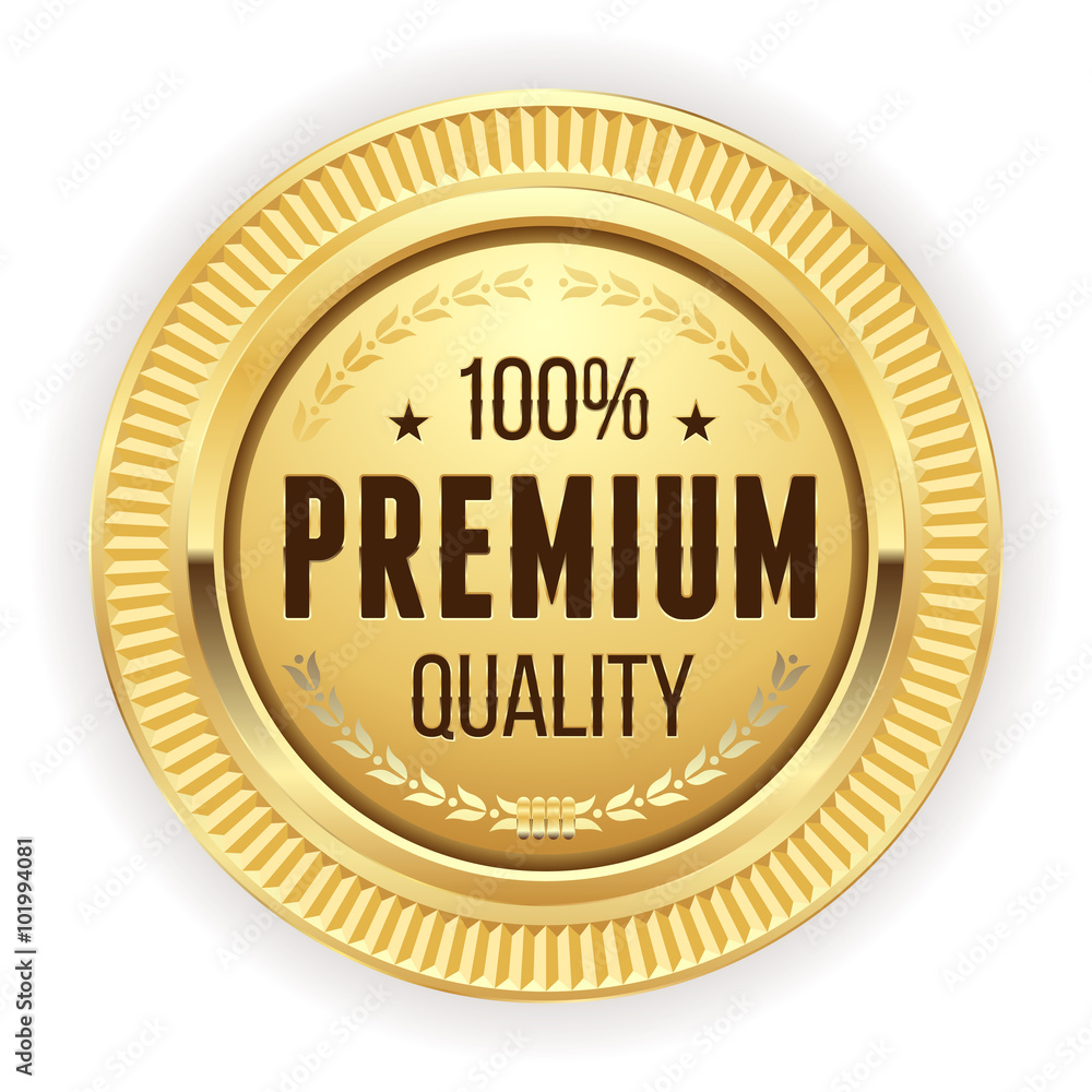 Gold premium quality badge on white background