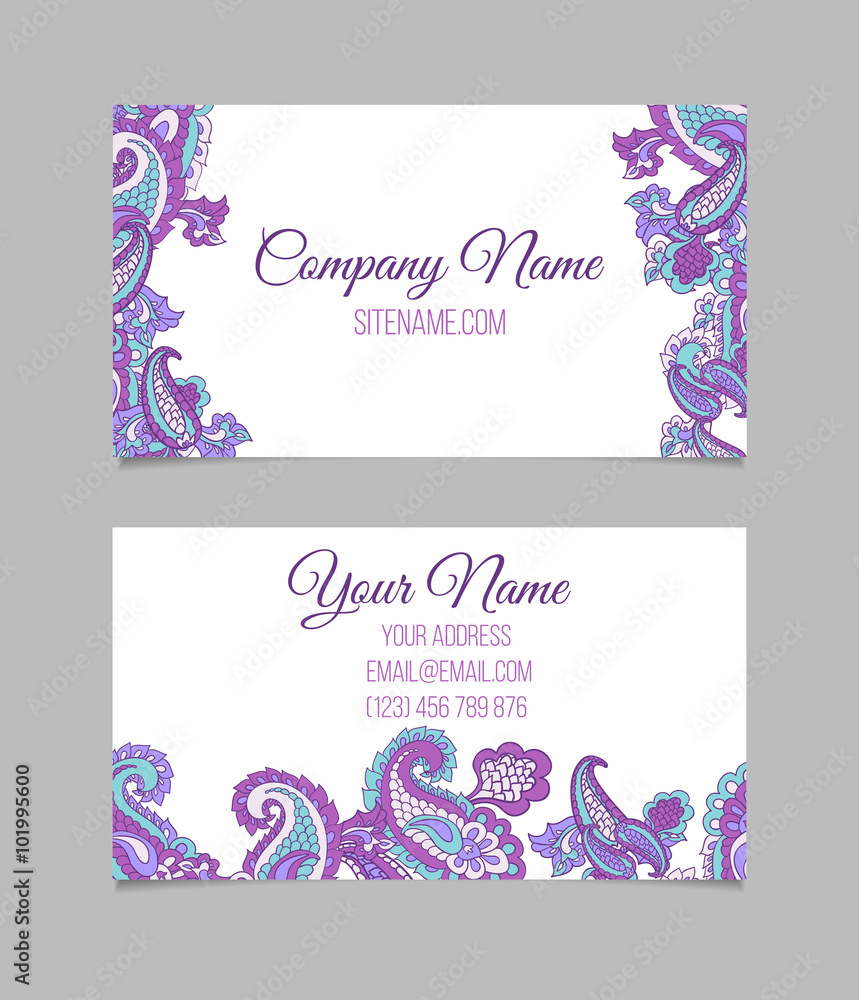 Business card template. Asian paisley