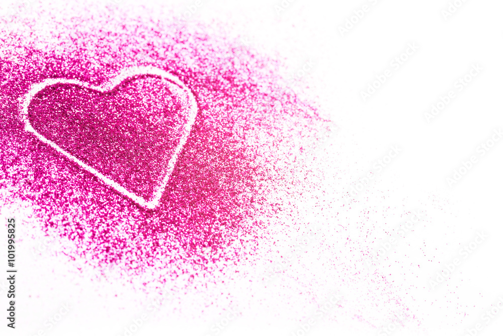 Pink heart in glitter with copy space