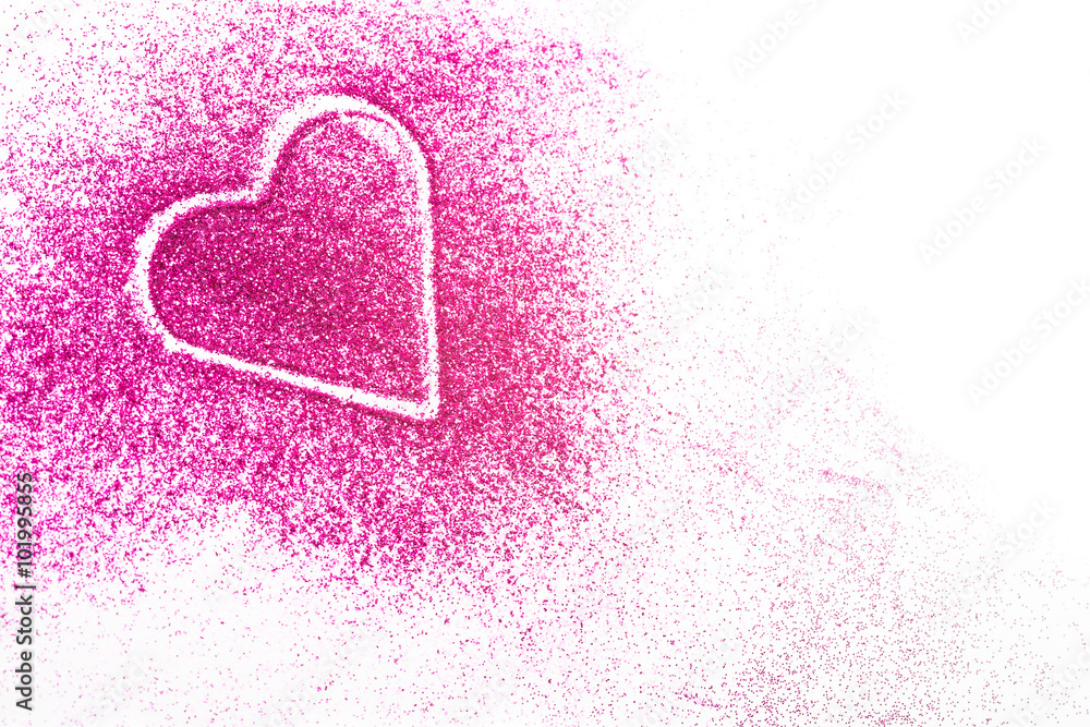 Pink heart in glitter with copy space