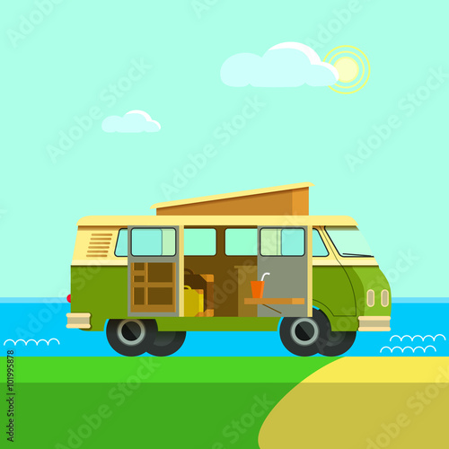 classic Camper Van journey sunny day