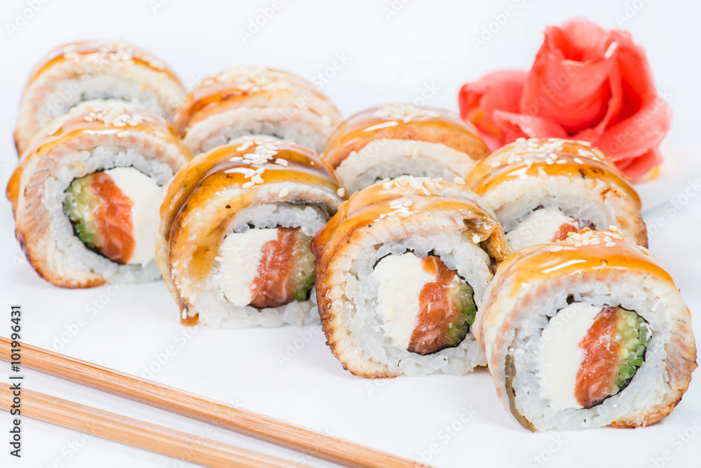 closeup Japanese sushi of eel with sesame (shallow DOF)