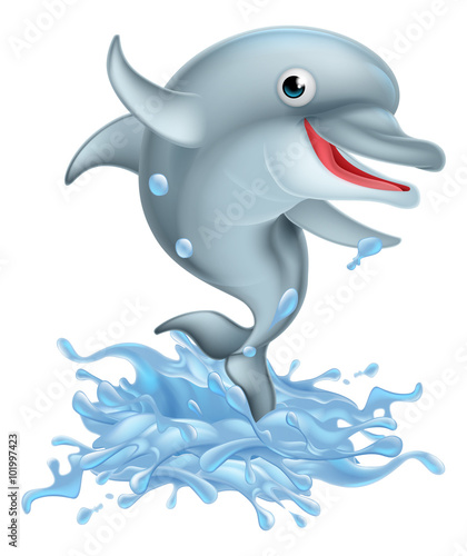 Cartoon Splashing Dolphin