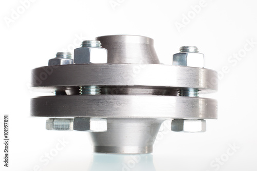 Two neck flanges connected together and bolted - isolated.