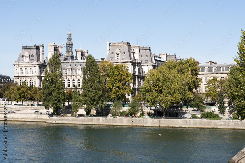 View of a typical French architecture, photographed from the Seine