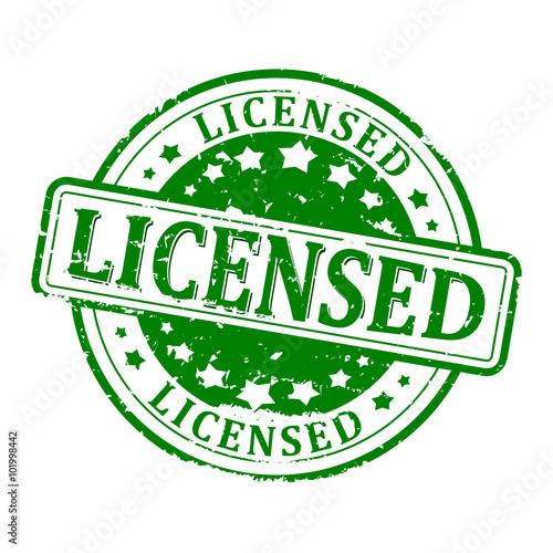 Scratched round green stamp with the words - licensed - vector svg
