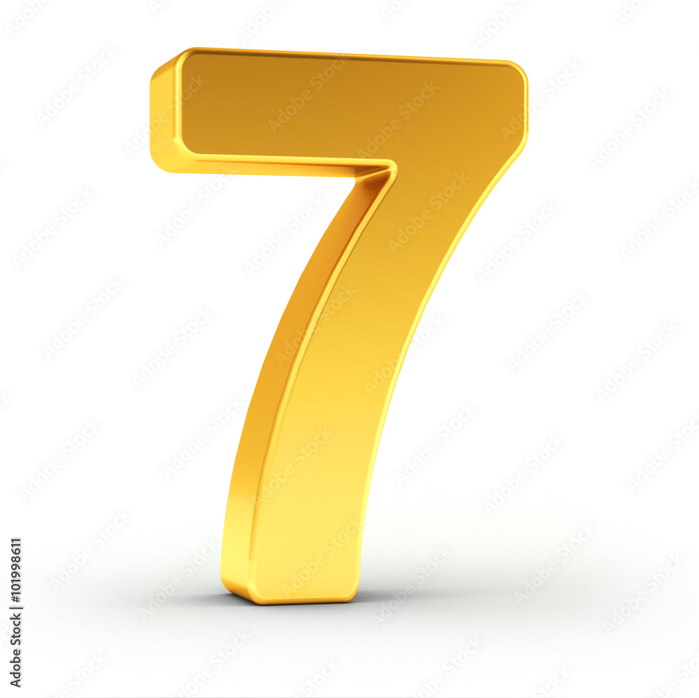 The number seven as a polished golden object with clipping path The number seven as a polished golden object with clipping path