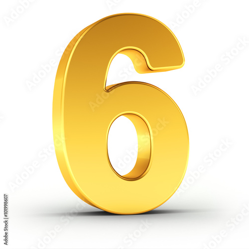 Cuadro en lienzo The number six as a polished golden object with clipping path