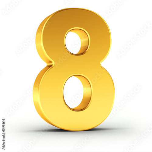 The number eight as a polished golden object with clipping path Fototapeta