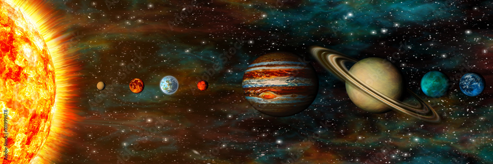 Fototapeta Układ Słoneczny, planety z rzędu, ultrawide