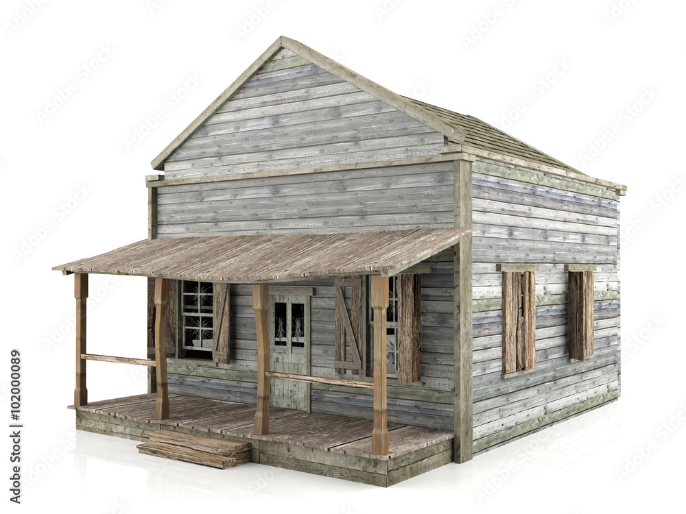Abandoned wooden house isolated on white background Abandoned wooden house isolated on white background