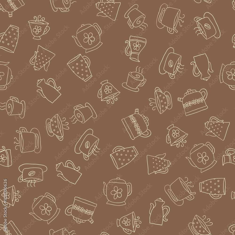 Seamless pattern of hand-drawn coffee icons Seamless pattern of hand-drawn coffee icons