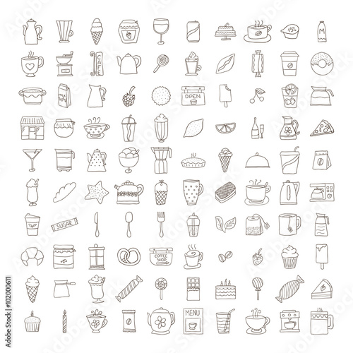 Set of doodle cofee icons