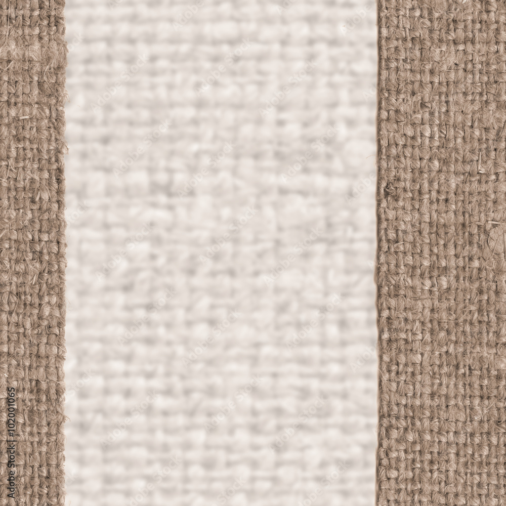 Fototapeta premium Textile frame, fabric decoration, brown canvas, gunny material, country background