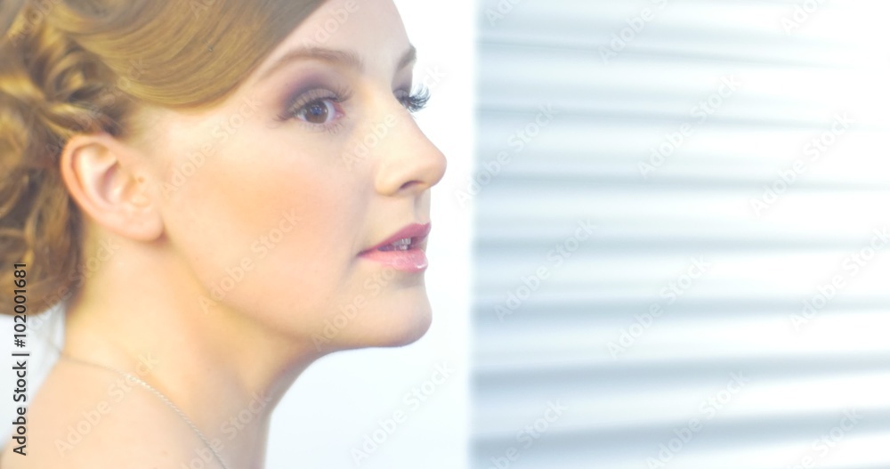 Happy Blonde Woman Model With New Hairstyle And Makeup Posing in front of Camera Model is Smiling Barbershop Hairdressing Salon Beauty Salon Happy Blonde Woman Model With New Hairstyle And Makeup Posing in front of Camera Model is Smiling Barbershop Hairdressing Salon Beauty Salon